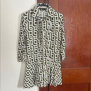 Zara Olive and White Patterned Shirt Dress
